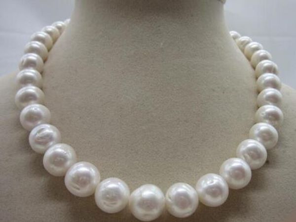 

12-14 mm clÃ¡sico del mar del sur blanco collar de perlas 18 pulgadas 14 k, Silver