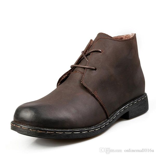 

british style vintage men boots crazy leather martin men autumn boots water proof work hiking winter boots shoes, Black