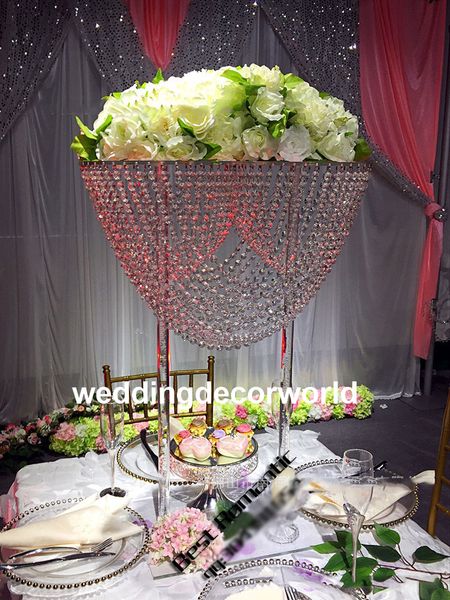 Nova chegada pano de fundo decoração de casamento de cristal acrílico back drop stand tubo e cortina para decoração de mesa venda best0558