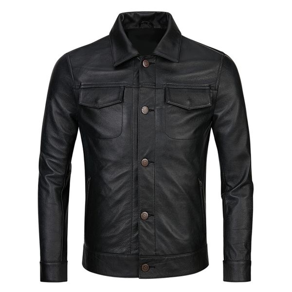 

2019 new real cow leather jacket men autumn outwear windproof brand smart casual leather coat men's genuine jackets, Black