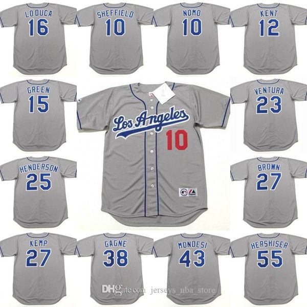 

los angeles 10 gary sheffield 10 hideo nomo 12 jeff kent 15 shawn green 16 paul loduca 23 robin ventura baseball jersey stitched, Blue;black
