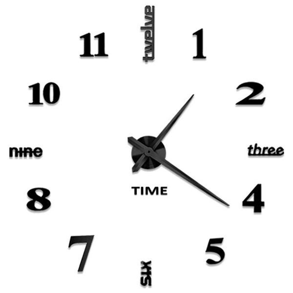 

diy wall clock, 3d mirror stickers large wall clock frameless modern design large watch silent home/office/school number clock