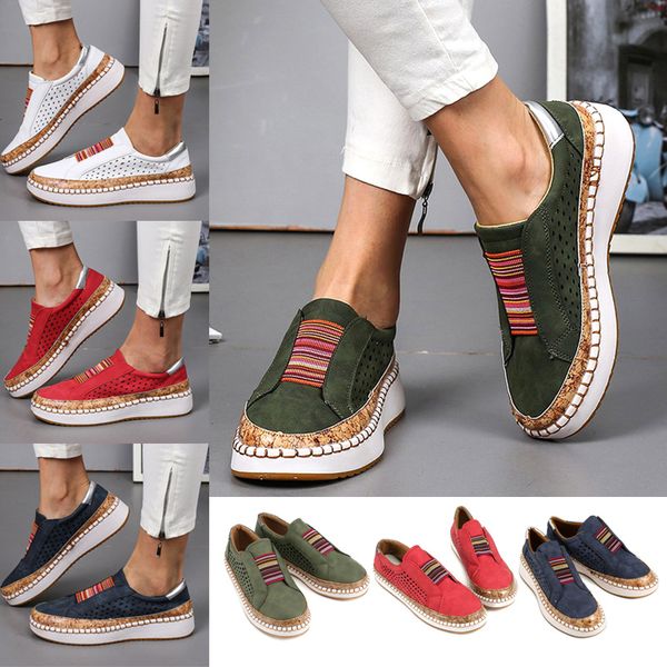

2019 fashion 1 pair women breathable slip on shoes comfortable hollow out round toe flat bottom casual sport shoes female, Black