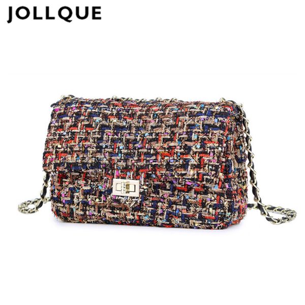 

jollque женщин роскошные сумки зима crossbody сумки для женщин plaid цепи лоскут плечо сумка tweed розовый кошелек bolsas femininas