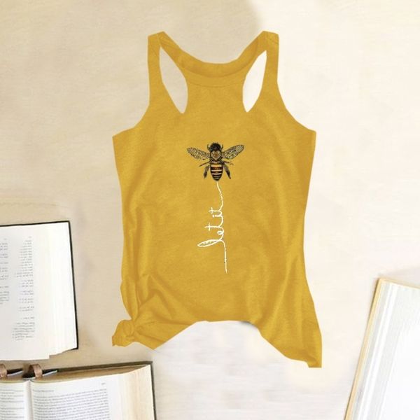 

women's tanks & camis 5xl tank women summer sleeveless bee letter print female casual vest ladies tee plus size 4 colors yellow top, White