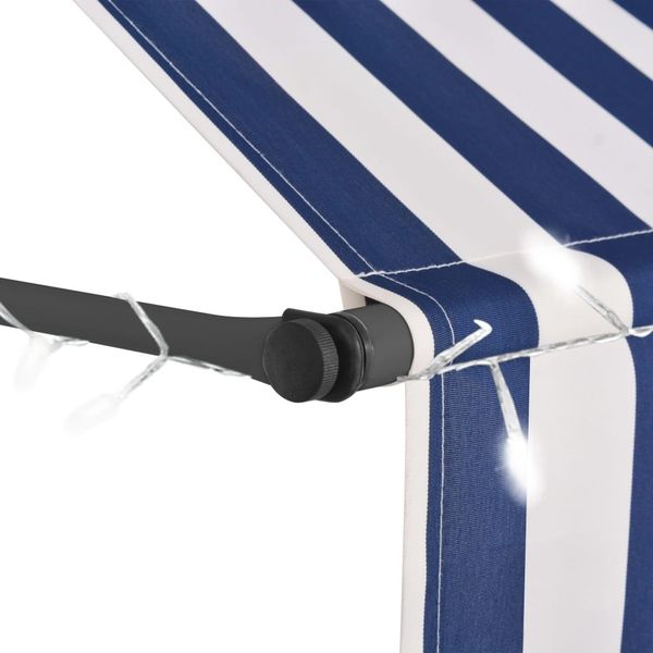 

retractable awning manually operated with led 350 cm blue white garden sets