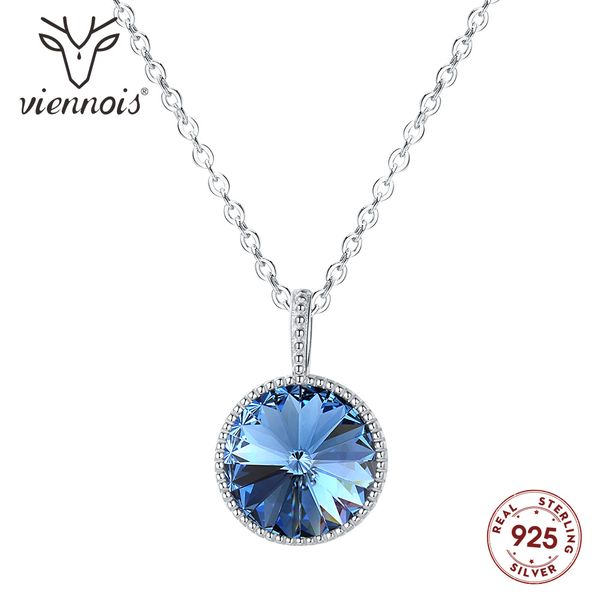 

viennois 925 sterling silver chain necklace round circle paved rhinestones pendant crystal for women jewelry 2019