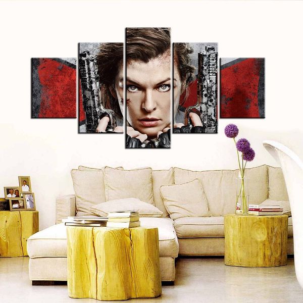 

5pcs/set unframed resident evil: the final chapter milla jovovich poster print on canvas wall art painting for living room decor