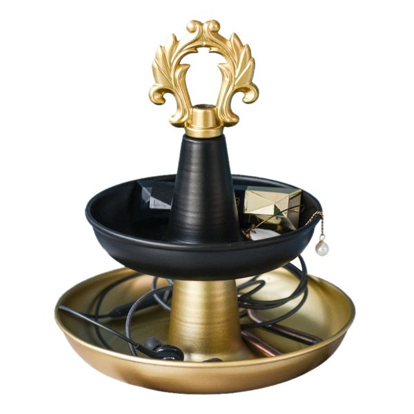

2-layer metal storage tray jewelry display plate gold necklace ring earrings cosmetic display rack decoration ornaments, Black;blue