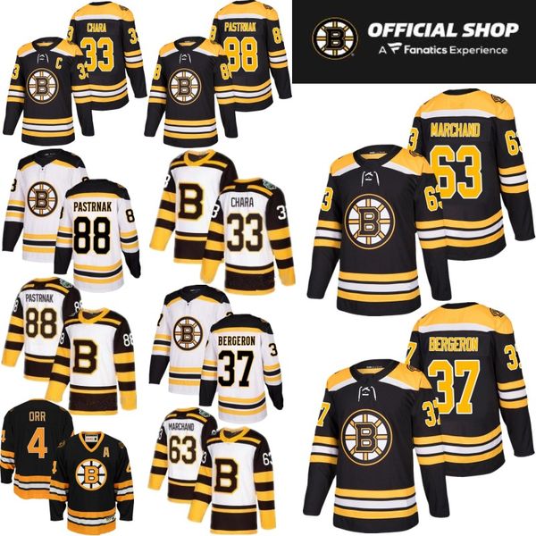 

Bo ton bruin jer ey 63 brad marchand 33 zdeno chara 37 patrice 88 david pa trnak 4 bobby orr hockey jer ey titched