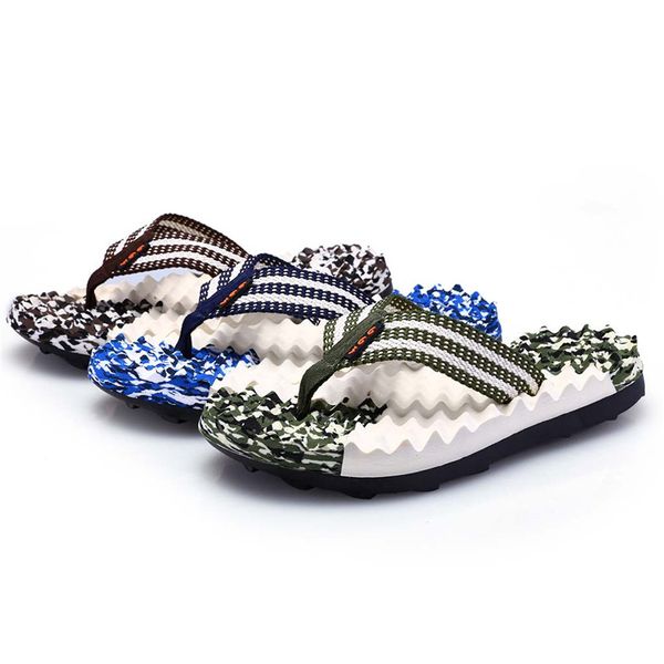 

men's fashion casual camouflage flat flip flops slippers beach massage shoes pantuflas terlik mans footwear 40ja30, Blue;gray