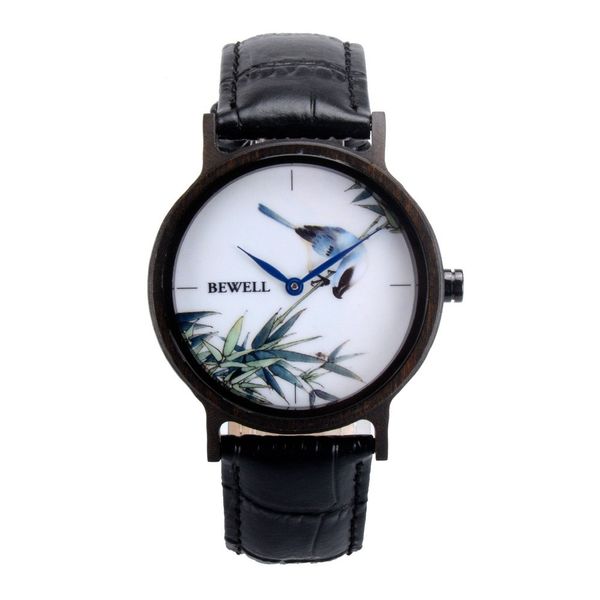 

bewell brand new wooden watch 3d face leather belt quartz wooden watch cross-border selling quality watches customized wholesale, Black;brown