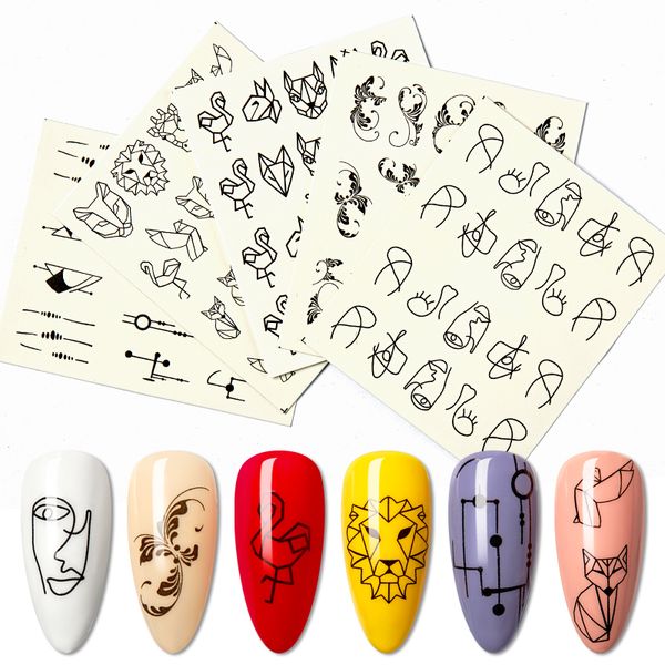 

1 sheets cat mouse pattern nail art decorations sticker water decals nails sticker art transfer cartoon foil manicure tools, Black