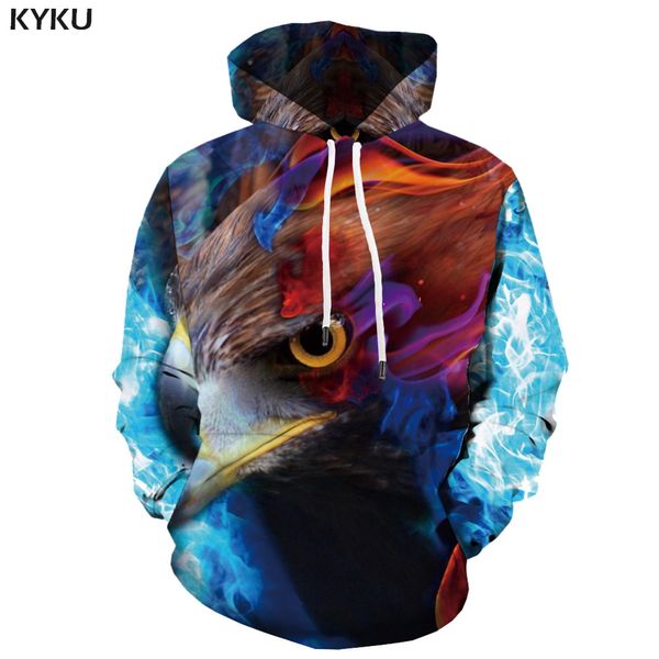 

kyku 3d hoodies eagle hoodie men animal hoodie print flame sweatshirt printed colorful hooded casual hoody anime, Black