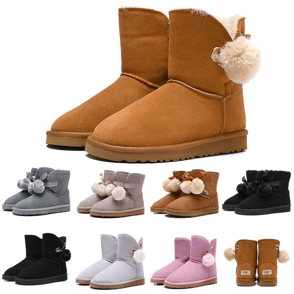 

2019 fashion luxury designer women boots wgg ankle knee australia snow booties bailey hairball ladies bow tie womens winter boot 36-41, Black