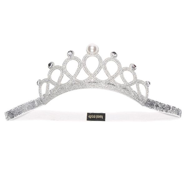 

girls cute shiny baby toddler party elastic rhinestone crown headwear decoration pgraphy props hair band casual headband, Slivery;white