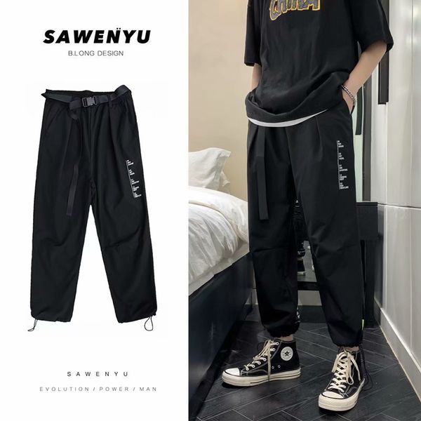 

bxyichen spring and summer thin casual pants korean version of the trendy tide brand wild harem pants beam feet sports, Black