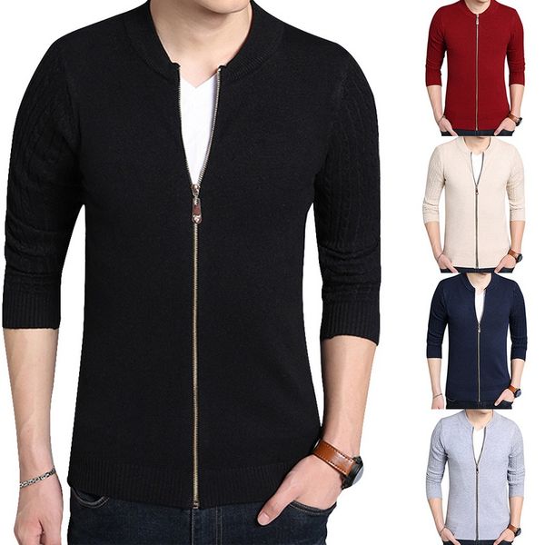 

laamei new men's fashion sweater zipper open front cardigan sweater jacket style male knitwear slim fashion trend, White;black