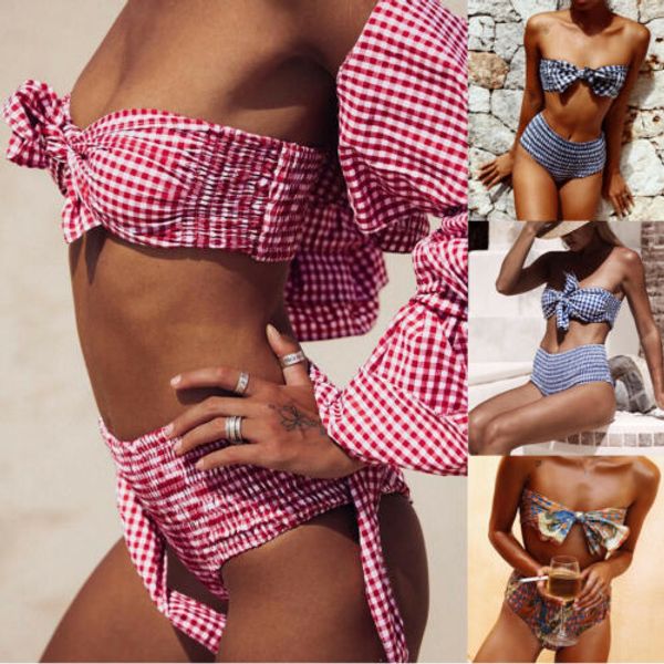 

2019 women bikini set plaid push up padded swimwear swimsuit beachwear