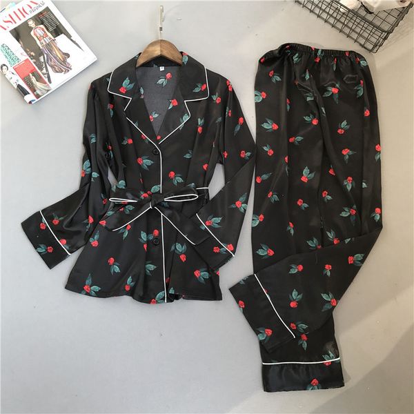 

womens silk satin pajamas pyjamas set long sleeve sleepwear pijama pajamas suit female sleep two piece set loungewear plus size, Gray