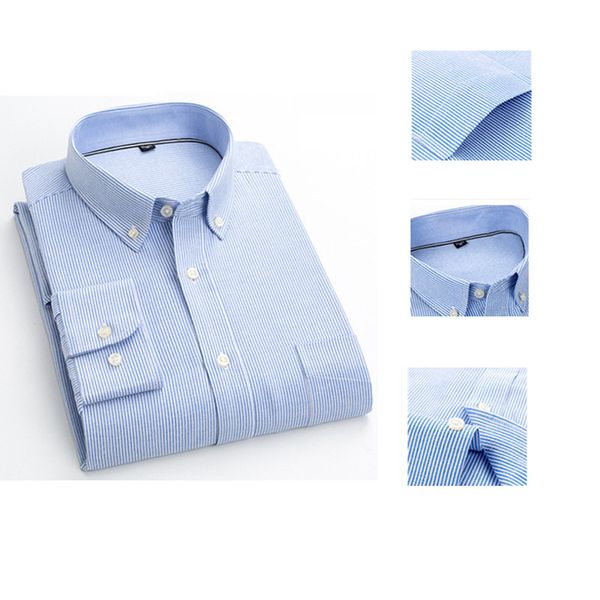 

fashion wild casual oxford spinning men's shirt long sleeve slim business square collar press striped shirt with pocket, White;black