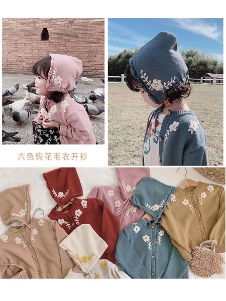 

girls new spring 2019 restoring ancient ways knit coat baby girls embroidery flower jacket kids clothing, Blue;gray