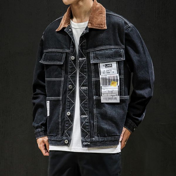 

men balck denim jackets spring autumn loose jean jackets new fashion men cotton white denim coats jean coats, Black;brown
