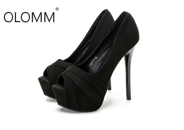 

14cm heels platform pumps women flock high heels wedding shoes woman peep toe thin high ladies shoes pumps stiletto, Black