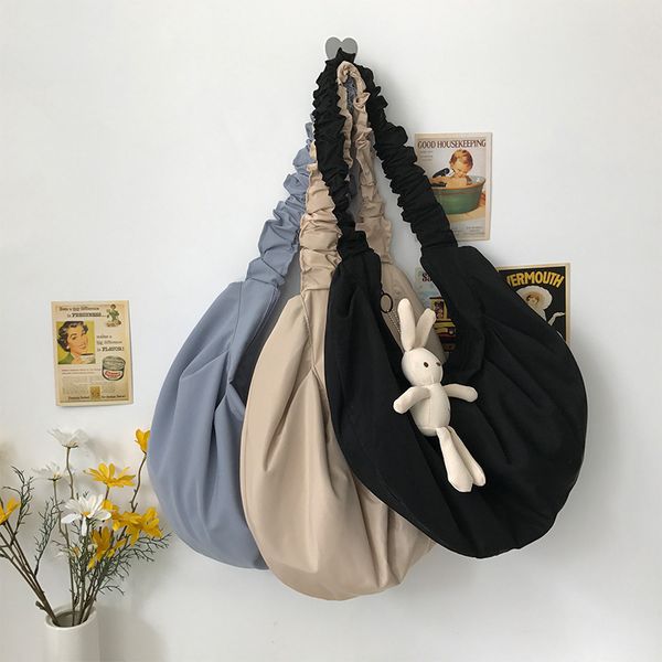 

simple women shoulder bag large capacity hobos dumplings bags ruched pillow messenger bag for women 2020