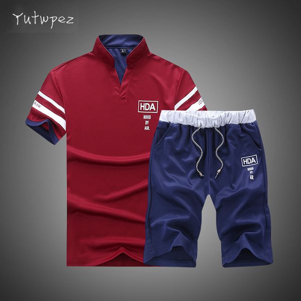 

fashion tracksuit men set 2019 summer short sleeve casaul slim fit sporting suit mens masculino t shirt+shorts two pieces sets, Gray
