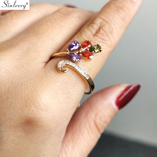 

sinleery dazzling multicolor wedding rings yellow gold color green purple pink zircon rings for women fashion jewelry jz078 ssc, Slivery;golden