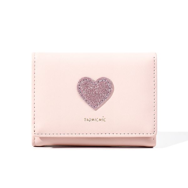 

cute small wallet fashion love pattern sequins mini wallet women short three-layer folding clutch bag ladies coin purse, Red;black