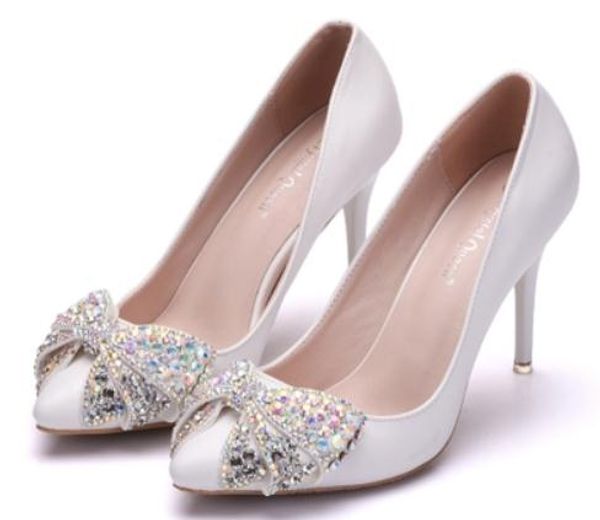 

2019 women's shoes in spring and autumn with new style high heel fine heel pointed end bowknot water drill@346, Black