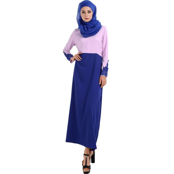 

muslim dress women spliced arabia fashion long sleeve blue embroidered flower islamic abaya dubai caftan dress maxi robe g3920bl-l, Red