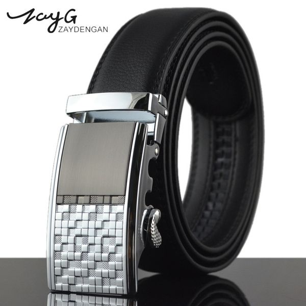 

zayg new style fashion men cowhide belt quality luxury automatic buckle belts for men metal buckles belt man teenager black, Black;brown
