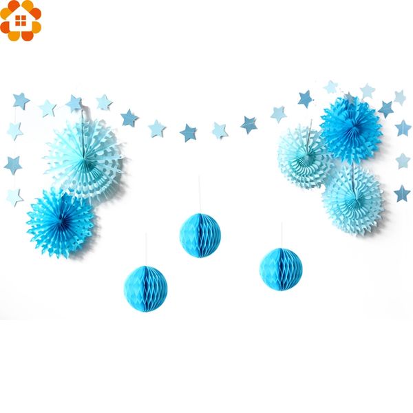 

set of 9pcs star paper garland honeycomb balls tissue paper fans for kids birthday/wedding party decoration baby shower supplies
