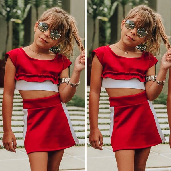 

summer kid baby girl ruffle vest t-shirt skirt dress outfit clothes tracksuit