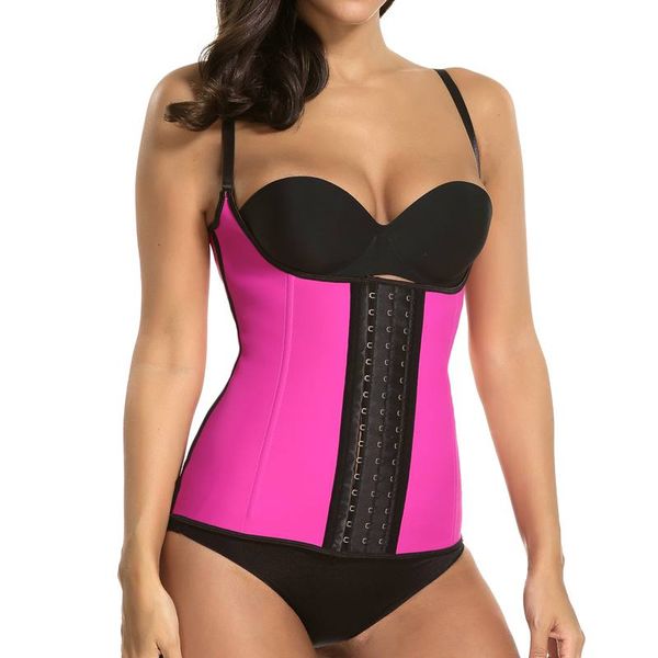

women's fajas colombian body shaper shapewear corset vest xs-6xl latex vest 9 steel boned corset with hooks adjustable straps, Black;white