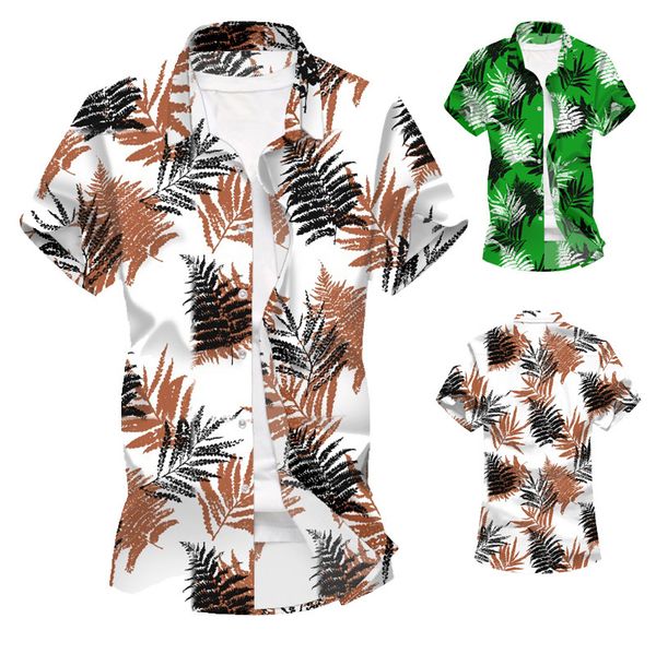 

2020 men's sandy beach shirt hawaii printing short sleeve flower shirt, White;black
