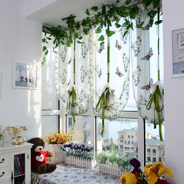 

butterfly flowers roman blind curtain yarn living room bedroom door window screen cortina tulle cortina kitchen pastoral