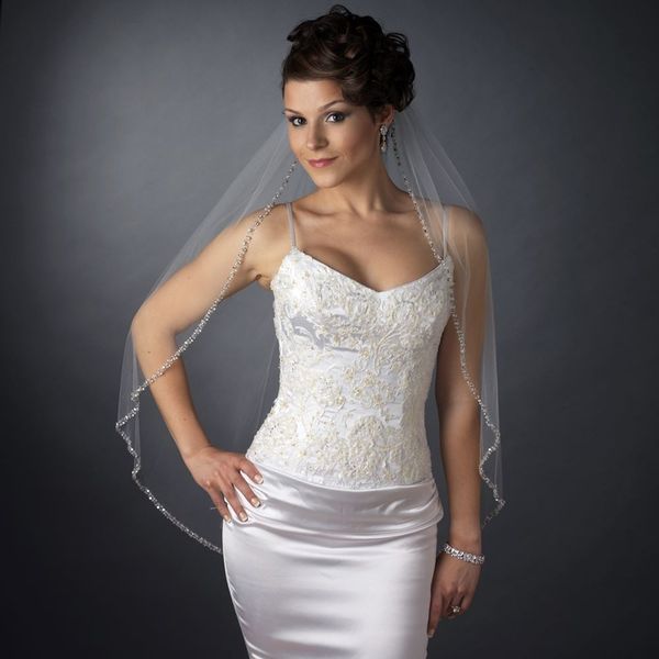 

stylish hip-length one-layer white ivory champagne purple pink red black beaded edge wedding veils meidingqianna brand bridal veils