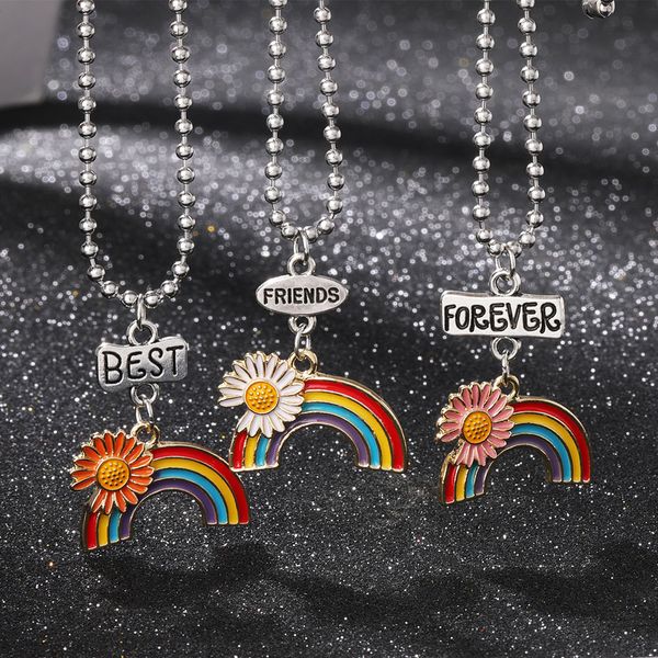 

fashion daisy rainbow necklace enamel rainbow cartoon kids friend pendant necklace jewelry, Silver
