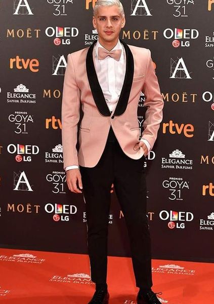 

brand new pink men wedding tuxedos black shawl lapel groom tuxedos excellent men blazer suit prom/dinner jacket(jacket+pants+tie) 2615, Black;gray