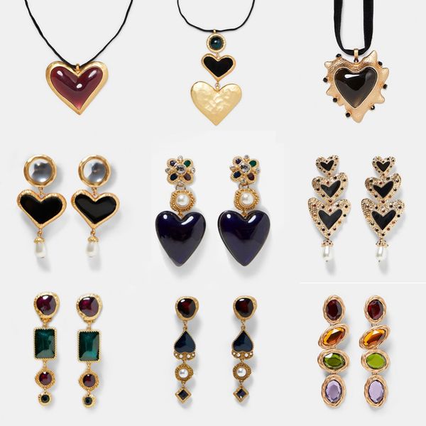 

vedawas brand heart statement pendant necklace for women oorbellen luxury rhinestone crystal resin jewelry pendientes xg2084, Silver
