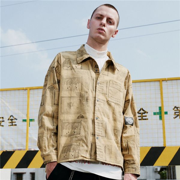 

vintage creative newspaper full printed long sleeve shirts casual hip hop loose men women shirt 2019 fashion streetwear new sa-8, White;black