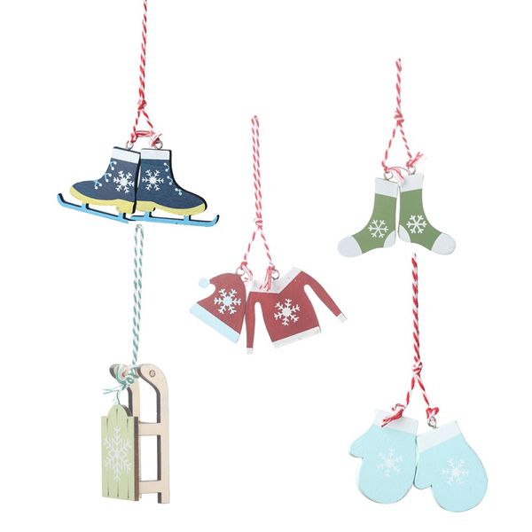 

5 skiing suit christmas pendant white&red wooden pendants ornaments diy craft xmas tree ornament christmas party decorations kit