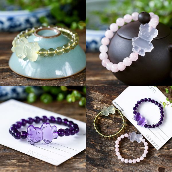 

8 natural yellow crystal mm piggy crystal bracelet single circle yellow crystal bracelet shamballa bracelets pearl bracelets mala, Black