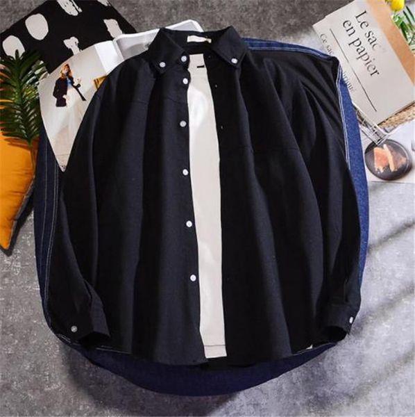 

мужская осень desinger вскользь shirs отворотом шеи длинным рукавом сплошной цвет homme одежда мода стиль повседневная одежда, White;black