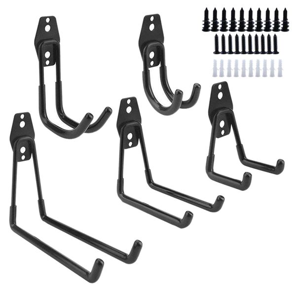

5 pack utility hooks wall mount tool holder u-hooks for home garage storage organizer garden tools black