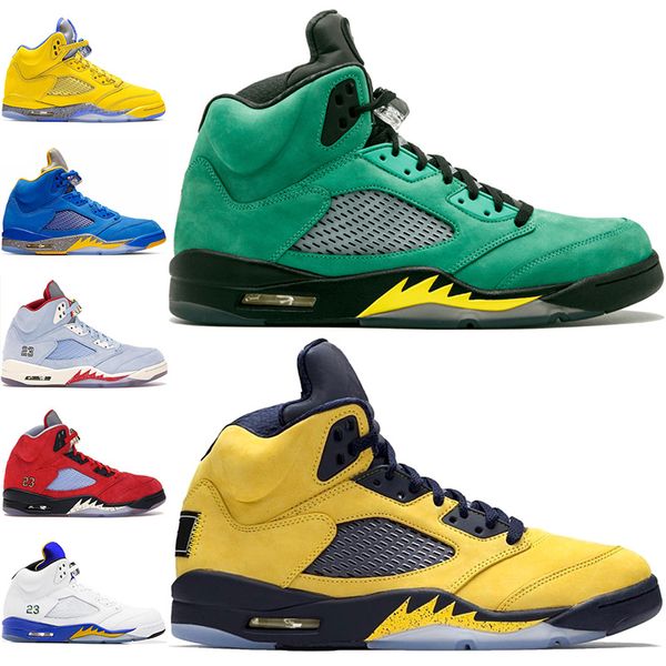 

discount 5 men basketball shoes 5s ice blue ducks laney yellow white trophy room mens trainer athletic sports sneakers size 41-47